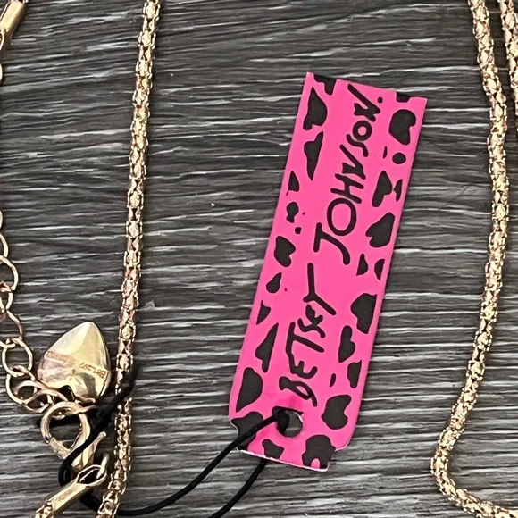 NWT Betsey Johnson Gold tone Pink Purple rhinestone Bicycle Necklace - Picture 4 of 6